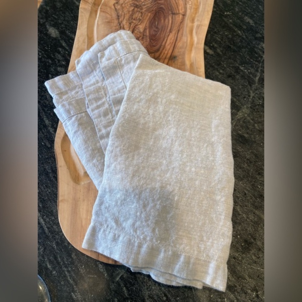 2 Pottery Barn Napkins Linen Light Gray Blue 20x20 Square